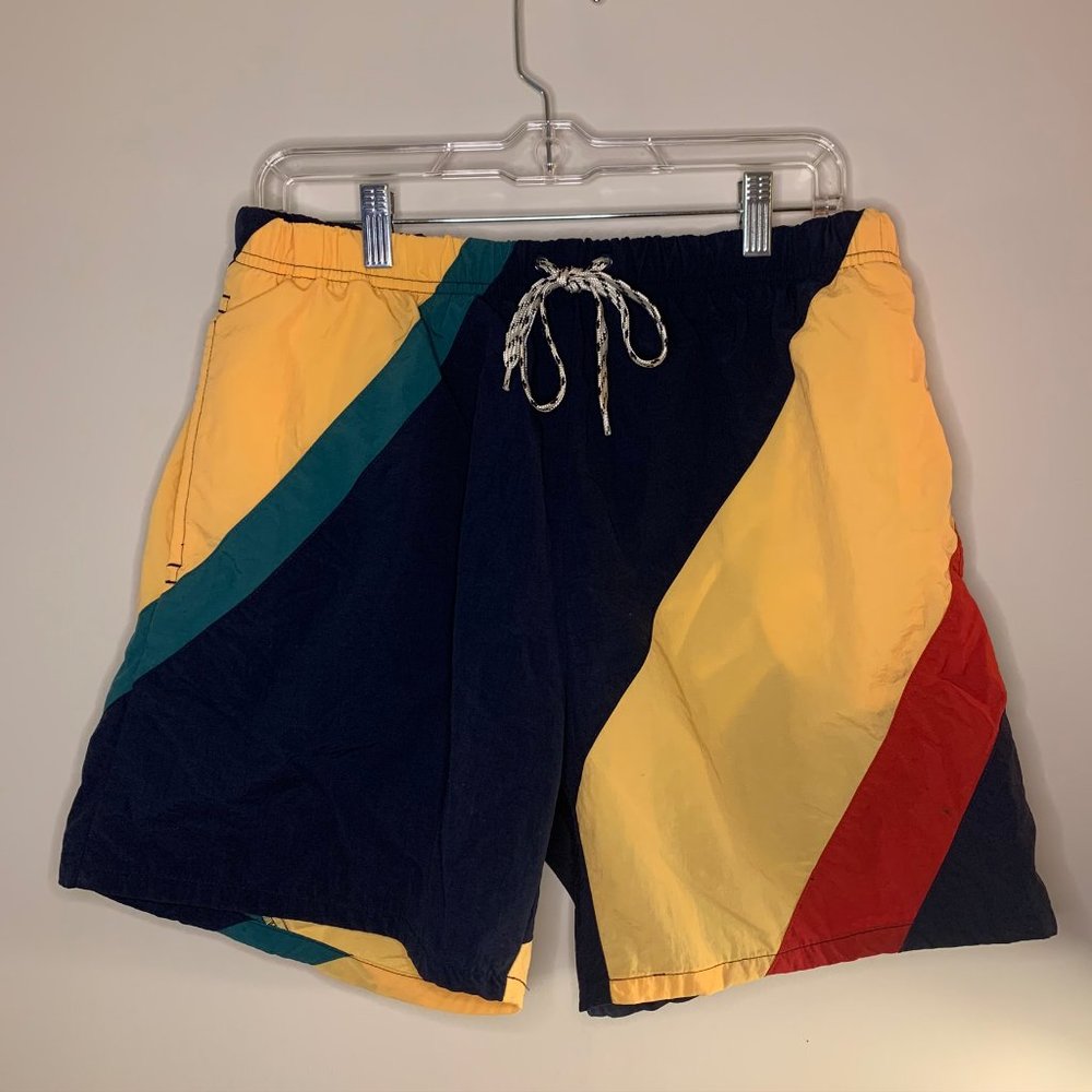 Vintage Nautica Color-Blocked Swim Trunks, Size L - Picture 1 of 3